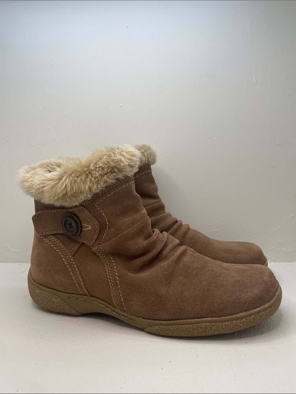 BareTraps Brown Faux-Fur Cuff Suede Ankle Booties